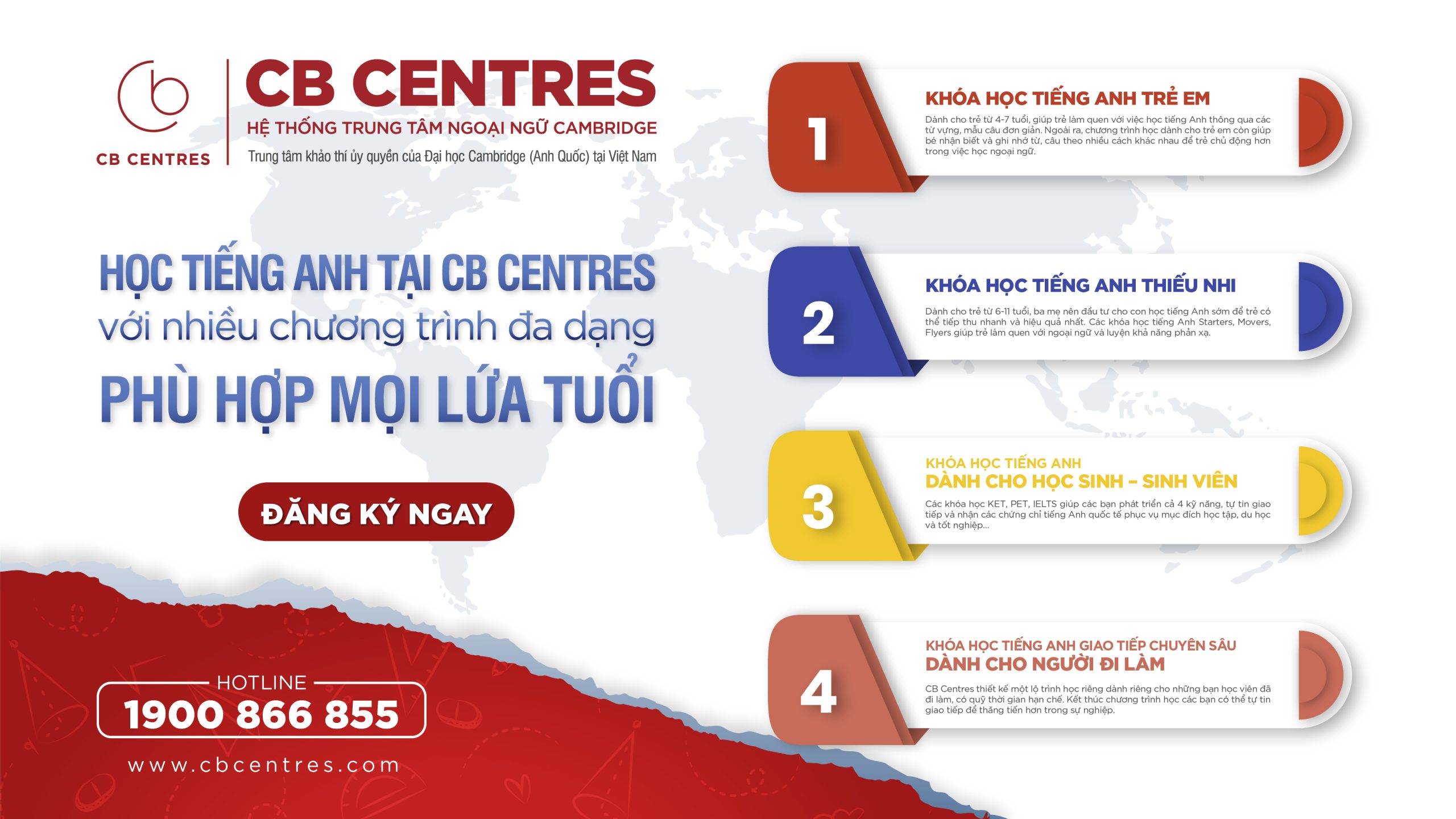 Học tiếng Anh tại CB Centres với nhiều chương trình đa dạng, phù hợp lứa tuổi