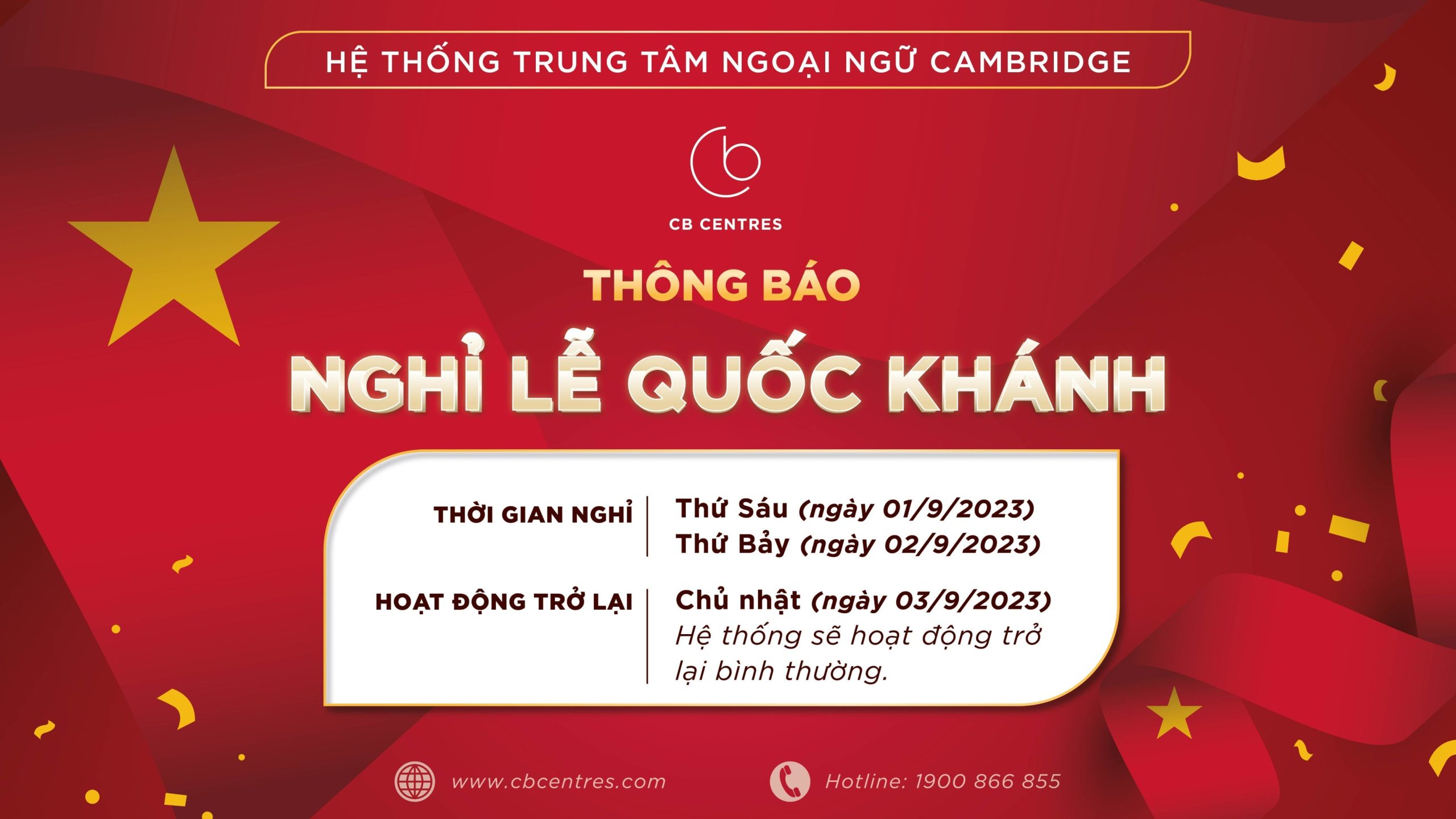 THÔNG BÁO NGHỈ LỄ QUỐC KHÁNH 2/9/2023