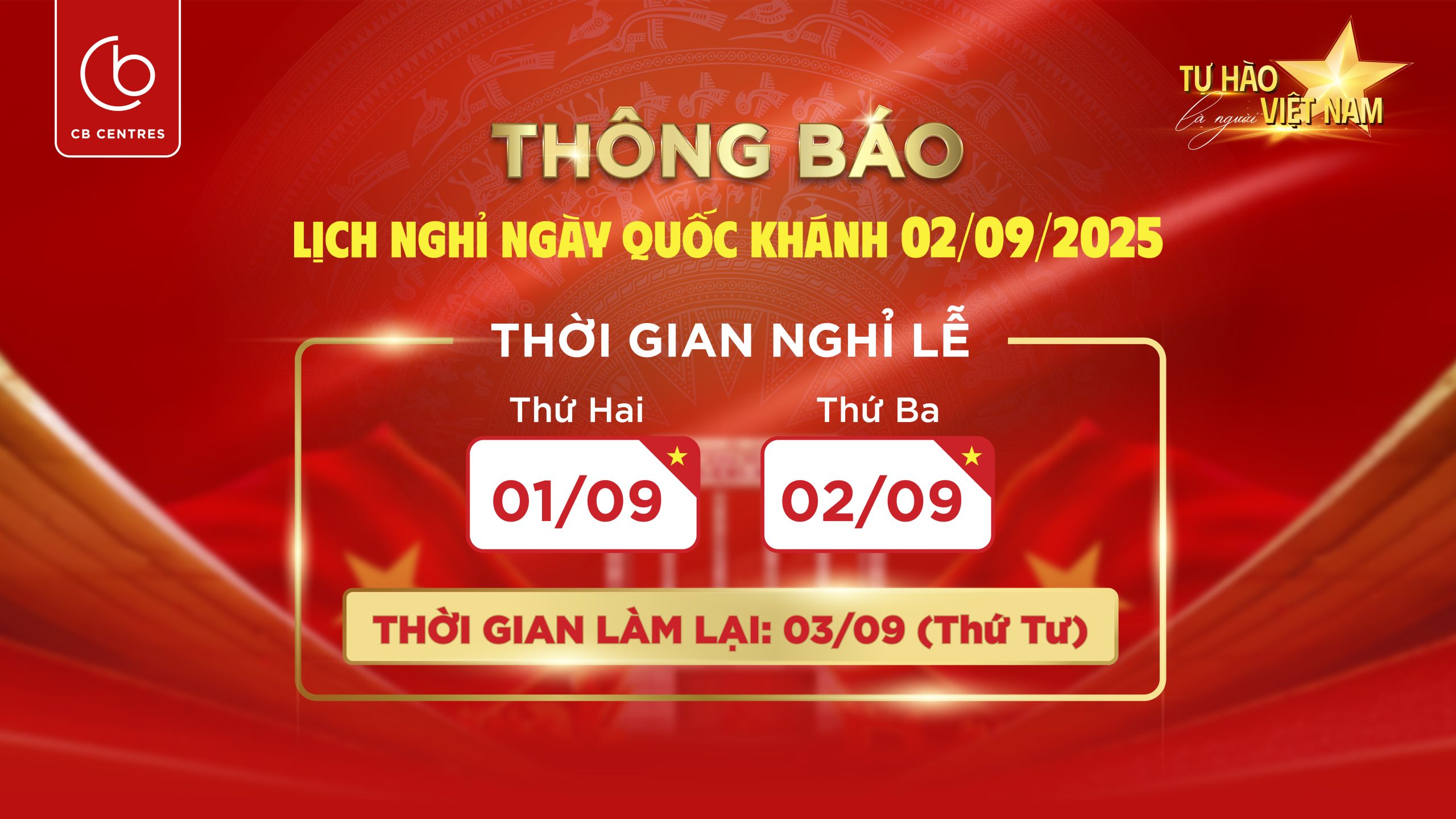THÔNG BÁO LỊCH NGHỈ LỄ QUỐC KHÁNH 2/9/2025